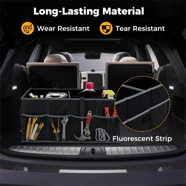 13 Gallon Car Trunk Organizer - 3 Compartments+6 Pockets, 600D Oxford